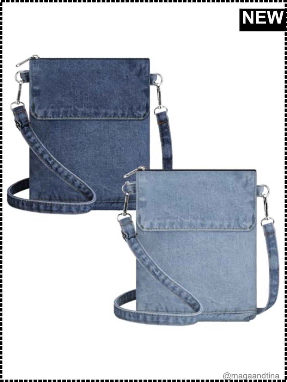 Denim Crossbody Bag Set 2 Small Jean Purses Adjustable Strap